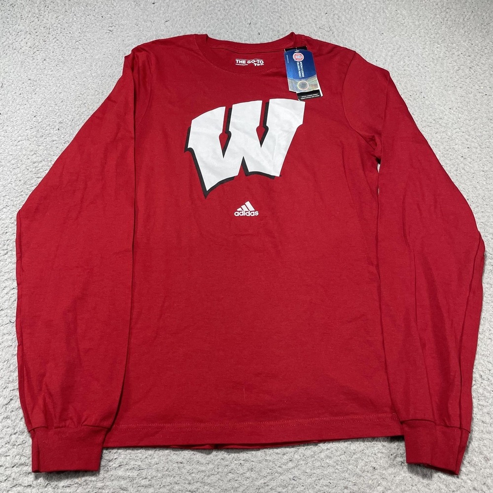 Wisconsin Badgers Shirt Mens Small‎ Red NCAA Football Adidas Long Sleeve Tee